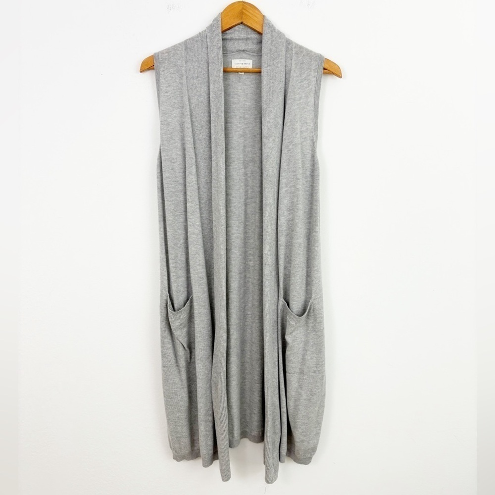 Lucky Brand Boho Gray Cotton Modal Open Front Cardigan Vest Size Small